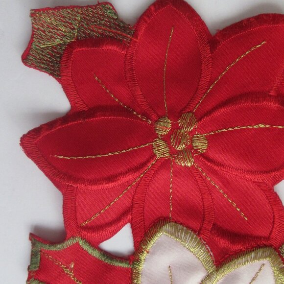 Poinsettia Satin Cut-Out Table Runner Embroidered Christmas 12" x 68" - Picture 5 of 10